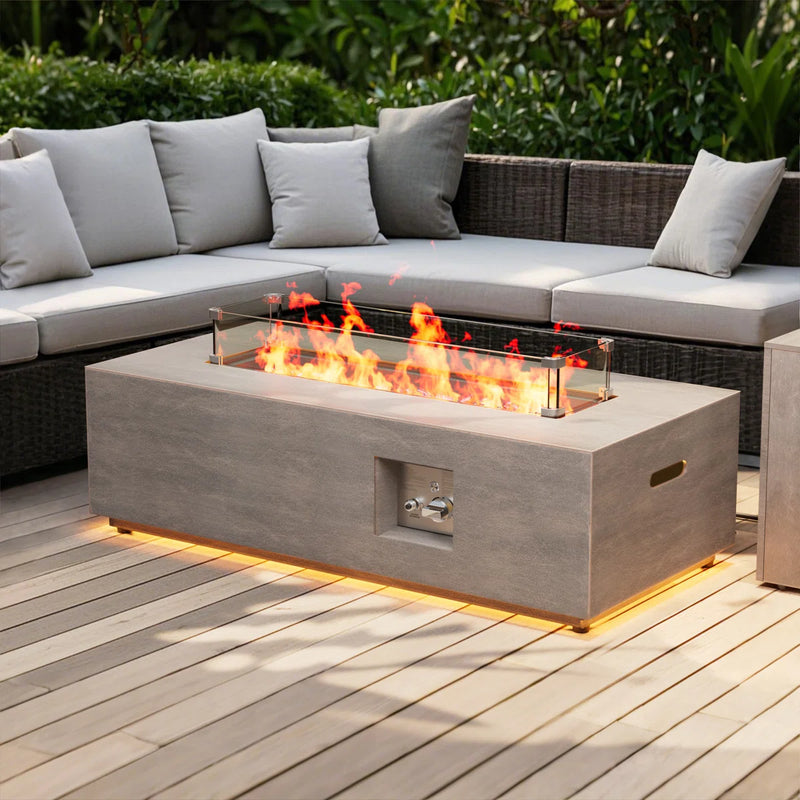 42" Propane Gas Fire Pit Table 50,000 Btu With Golden Light And Tank Storage Table