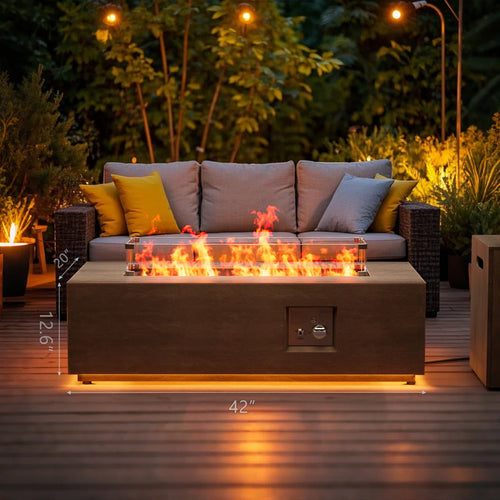 42" Propane Gas Fire Pit Table 50,000 Btu With Golden Light And Tank Storage Table