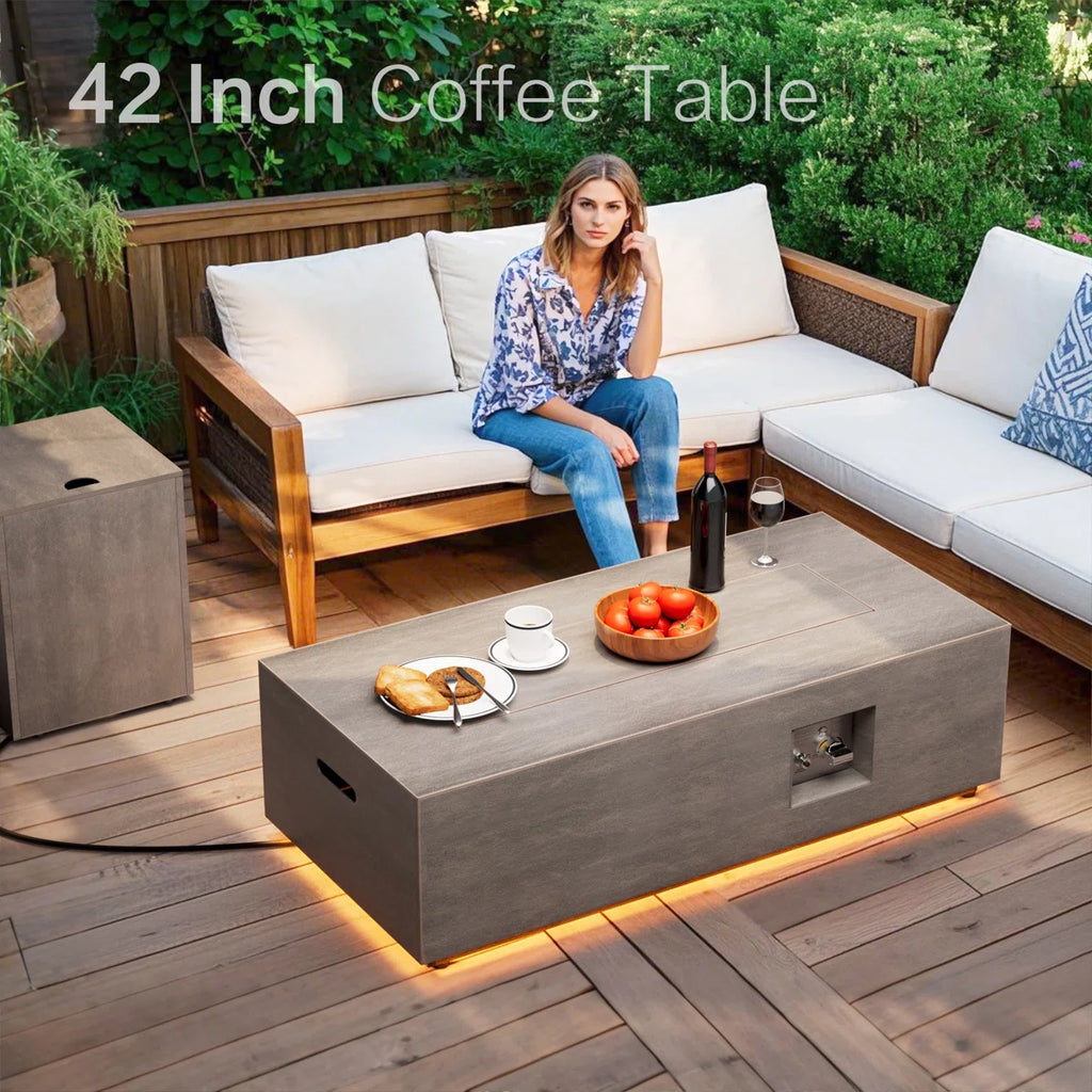 42" Propane Gas Fire Pit Table 50,000 Btu With Golden Light And Tank Storage Table