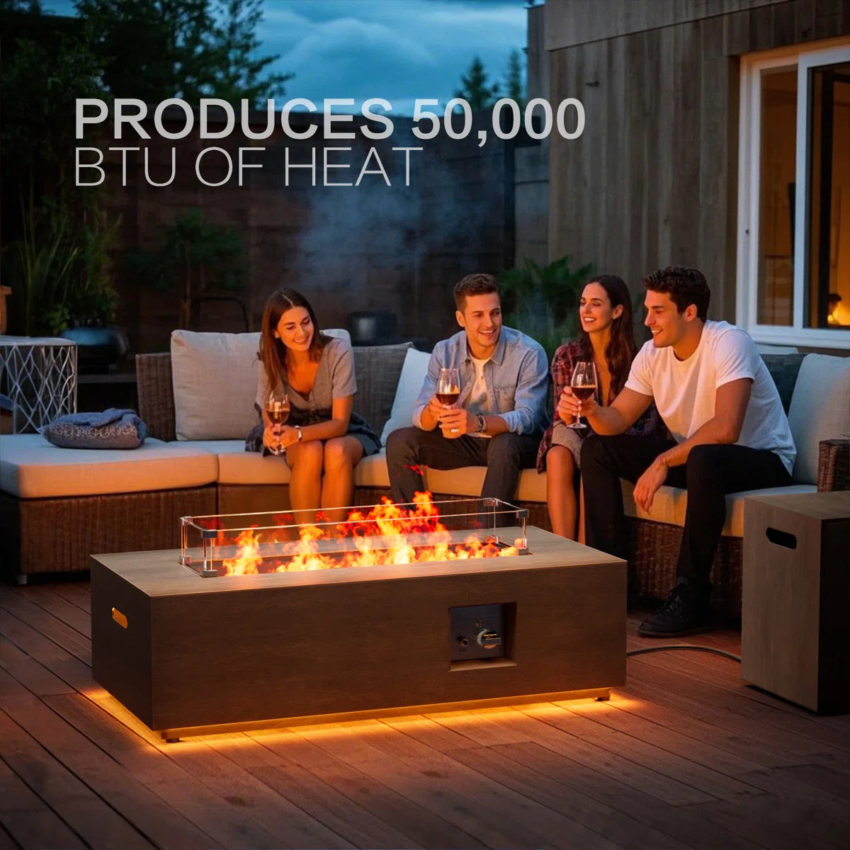 42" Propane Gas Fire Pit Table 50,000 Btu With Golden Light And Tank Storage Table