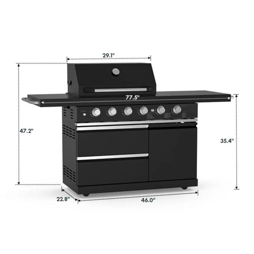 Akoah Outdoor 6-Burner 74,600 BTU Modular Gas Grill, Barbecue Island with Wheels