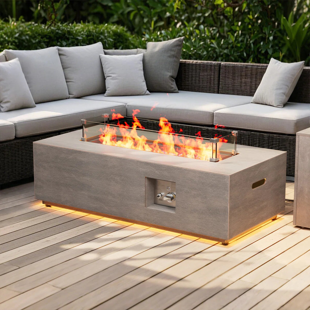 42" Propane Gas Fire Pit Table 50,000 Btu With Golden Light And Tank Storage Table