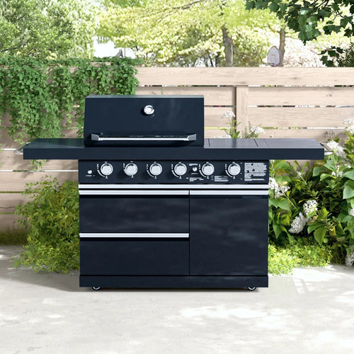 Akoah Outdoor 6-Burner 74,600 BTU Modular Gas Grill, Barbecue Island with Wheels